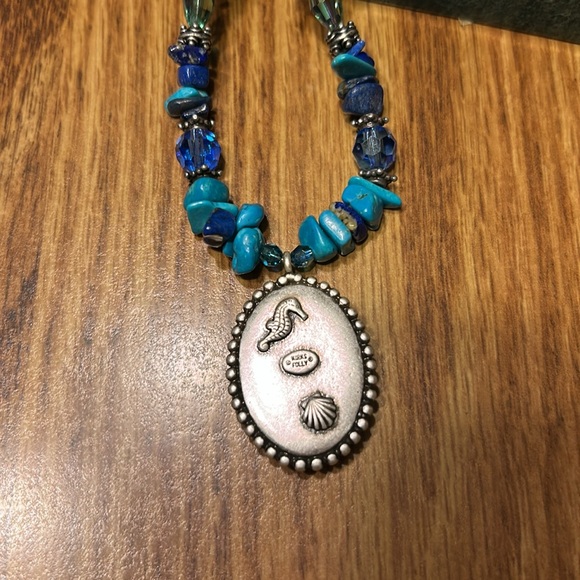 Vintage Kirks Folly Blue Beaded Mermaid Necklace with Silver Accents - Picture 6 of 6